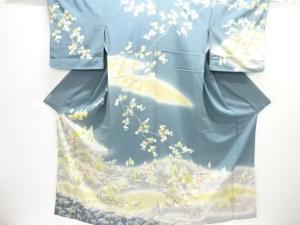 手描き友禅家屋に樹木模様刺繍訪問着